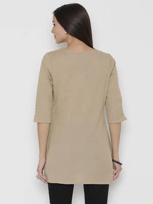 Beige plain cotton short-kurtis 2