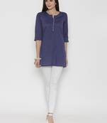 Blue plain cotton short-kurtis