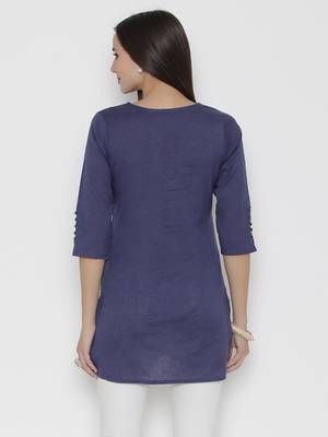 Blue plain cotton short-kurtis 2