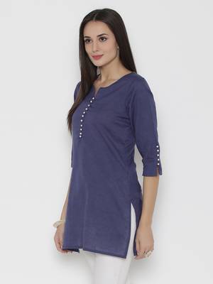 Blue plain cotton short-kurtis 3