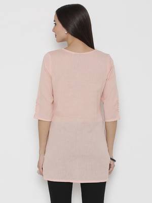 Peach plain cotton short-kurtis 2