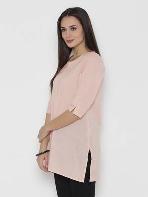 Peach plain cotton short-kurtis 3