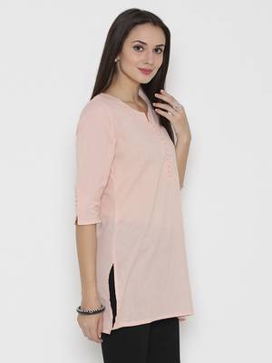 Peach plain cotton short-kurtis 4