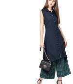 Navy-blue printed liva kurtas-and-kurtis