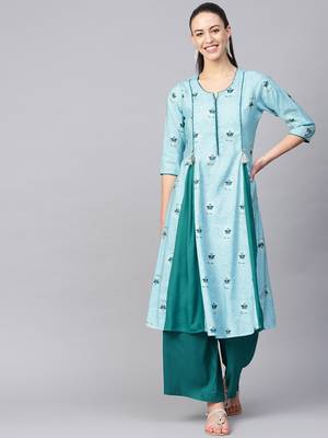 Sky-blue printed liva kurtas-and-kurtis 1