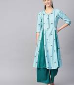 Sky-blue printed liva kurtas-and-kurtis