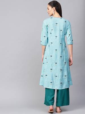 Sky-blue printed liva kurtas-and-kurtis 2