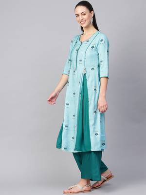 Sky-blue printed liva kurtas-and-kurtis 3