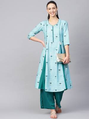 Sky-blue printed liva kurtas-and-kurtis 4