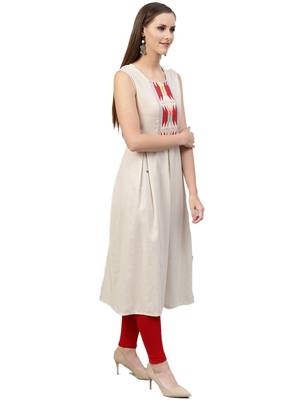 Off-white plain cotton kurtas-and-kurtis 3