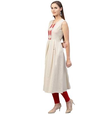 Off-white plain cotton kurtas-and-kurtis 4