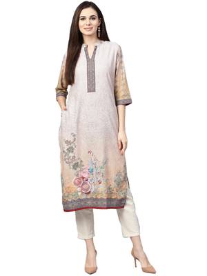 Beige printed viscose kurtas-and-kurtis 1