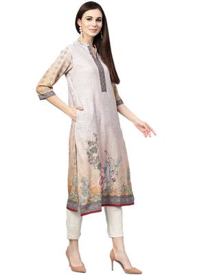 Beige printed viscose kurtas-and-kurtis 4