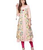 Peach printed liva kurtas-and-kurtis