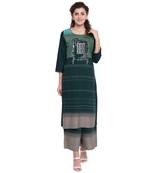Green printed rayon kurtas-and-kurtis