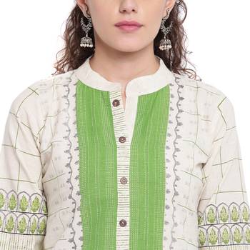 Off-white printed cotton kurtas-and-kurtis 5