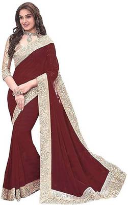 Brown Jacquard Lace chiffon saree with blouse 1