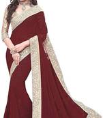 Brown Jacquard Lace chiffon saree with blouse