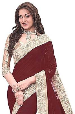 Brown Jacquard Lace chiffon saree with blouse 2