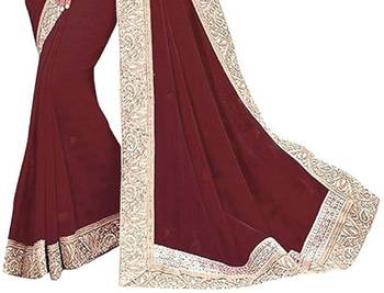 Brown Jacquard Lace chiffon saree with blouse 3