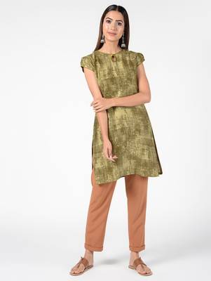Green printed cotton poly short-kurtis 1