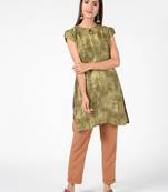Green printed cotton poly short-kurtis