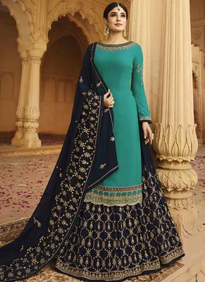 Aqua Blue Georgette Pakistani Salwar Kameez 1