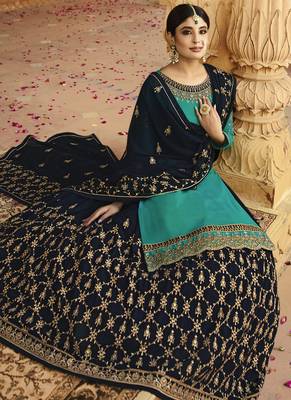 Aqua Blue Georgette Pakistani Salwar Kameez 3