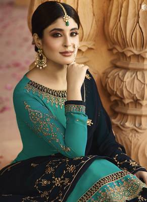 Aqua Blue Georgette Pakistani Salwar Kameez 4