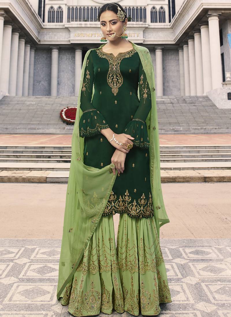 Dark Green Pant style Salwar Kameez Semi-Stitched Salwar Kameez main image 1