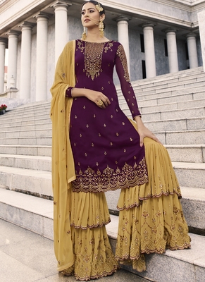 Dark Purple Georgette Pakistani Salwar Kameez Vasu Sarees