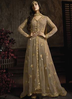 Beige Net Pakistani Salwar Kameez 1