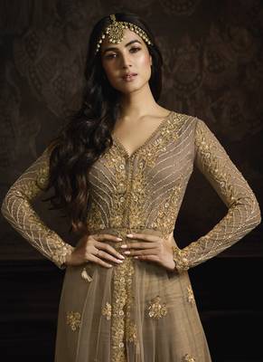 Beige Net Pakistani Salwar Kameez 3