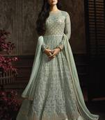 Aqua Blue Net Anarkali Salwar Kameez