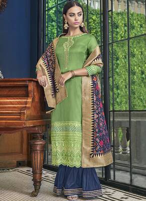 Sea Green Tussar Pakistani Salwar Kameez 1