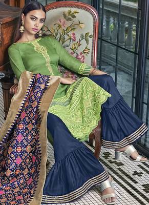 Sea Green Tussar Pakistani Salwar Kameez 2