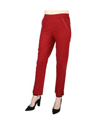 maroon plain Cotton trousers 3