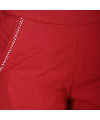 maroon plain Cotton trousers 5