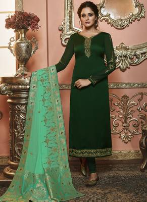 Dark Green Georgette Party Wear Salwar Kameez 1