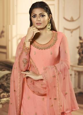 Peach Net Pakistani Salwar Kameez 3