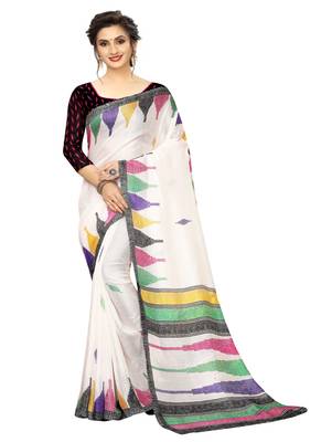 Multicolor printed linen saree with blouse 1