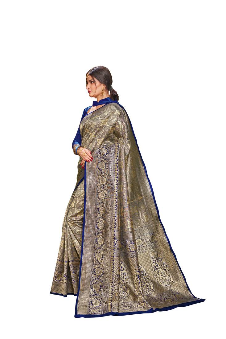 blue woven banarasi saree with blouse