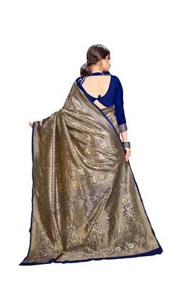 blue woven banarasi saree with blouse 3