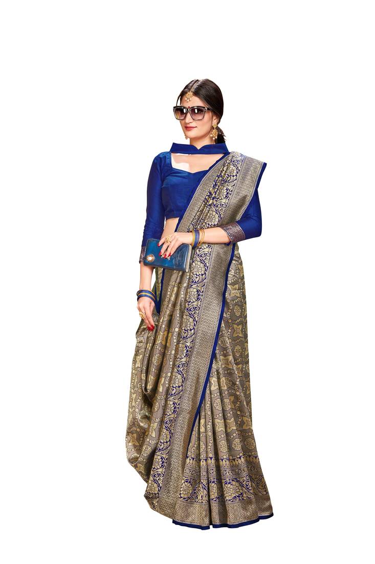 blue woven banarasi saree with blouse