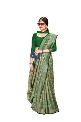 green woven banarasi saree with blouse 1