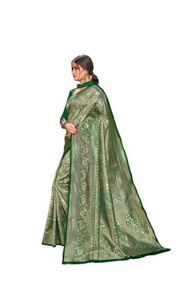 green woven banarasi saree with blouse 2