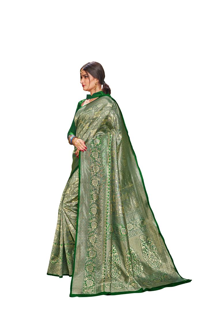 green woven banarasi saree with blouse
