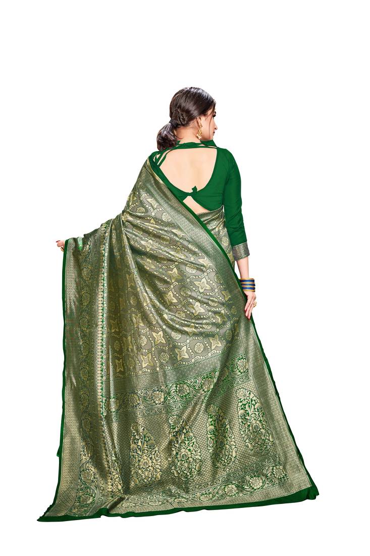 green woven banarasi saree with blouse