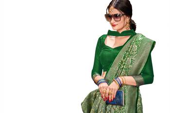 green woven banarasi saree with blouse 4