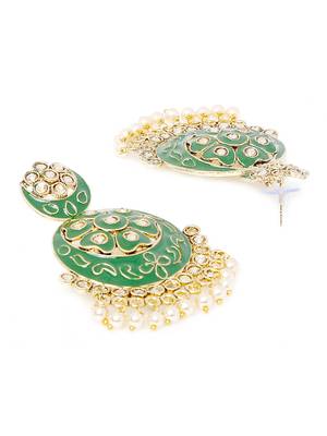 Traditional Gold Plated Kundan & Meenakari Chandbali Earrings For Women And Girls 2